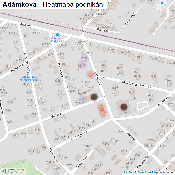Mapa Adámkova - Firmy v ulici.