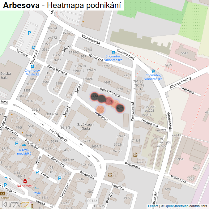 Mapa Arbesova - Firmy v ulici.