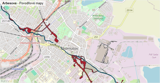 Arbesova - záplavové mapy stoleté vody