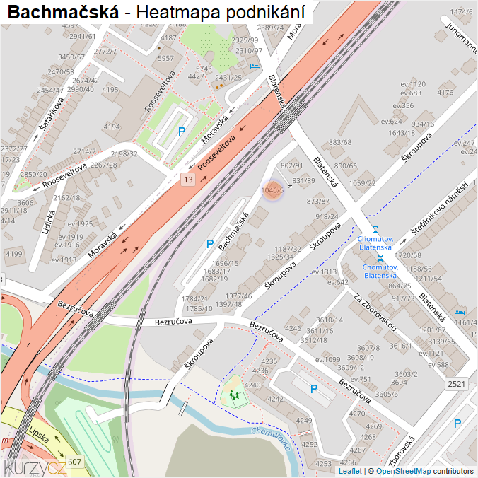 Mapa Bachmačská - Firmy v ulici.