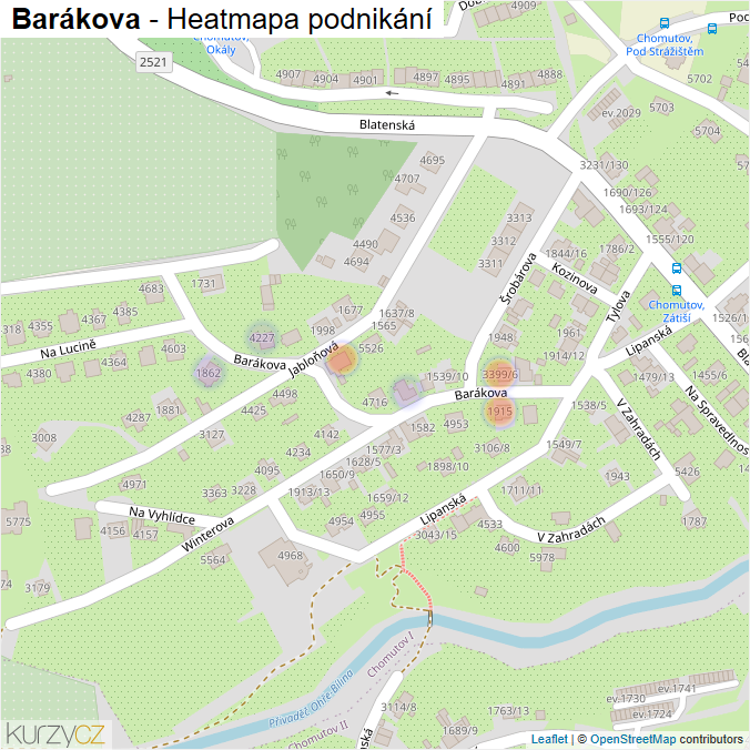 Mapa Barákova - Firmy v ulici.