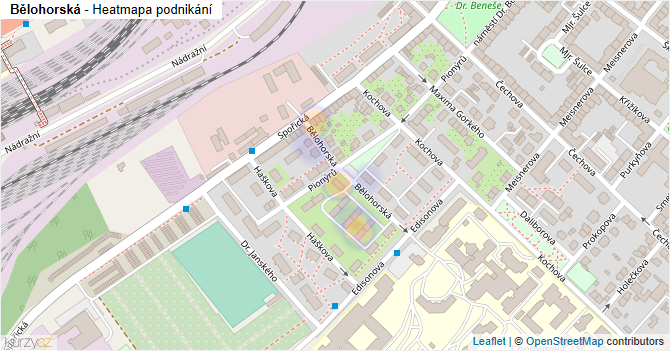 Bělohorská - mapa podnikání
