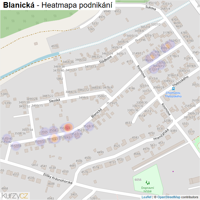 Mapa Blanická - Firmy v ulici.