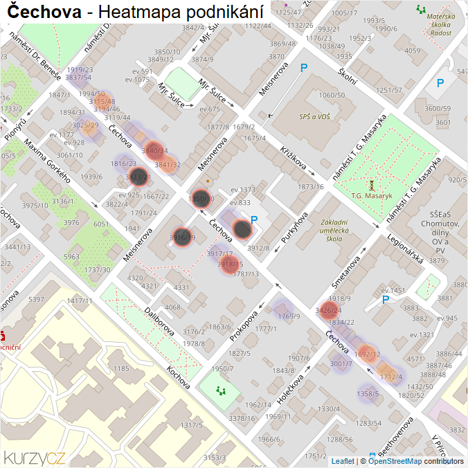Mapa Čechova - Firmy v ulici.