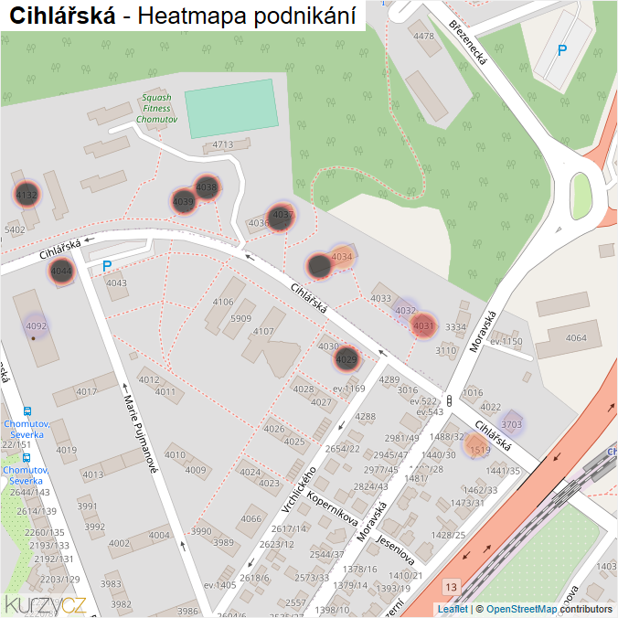 Mapa Cihlářská - Firmy v ulici.