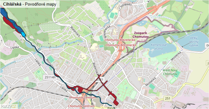 Cihlářská - záplavové mapy stoleté vody