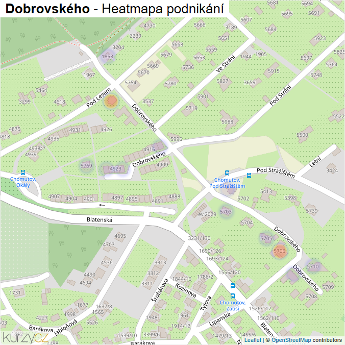 Mapa Dobrovského - Firmy v ulici.