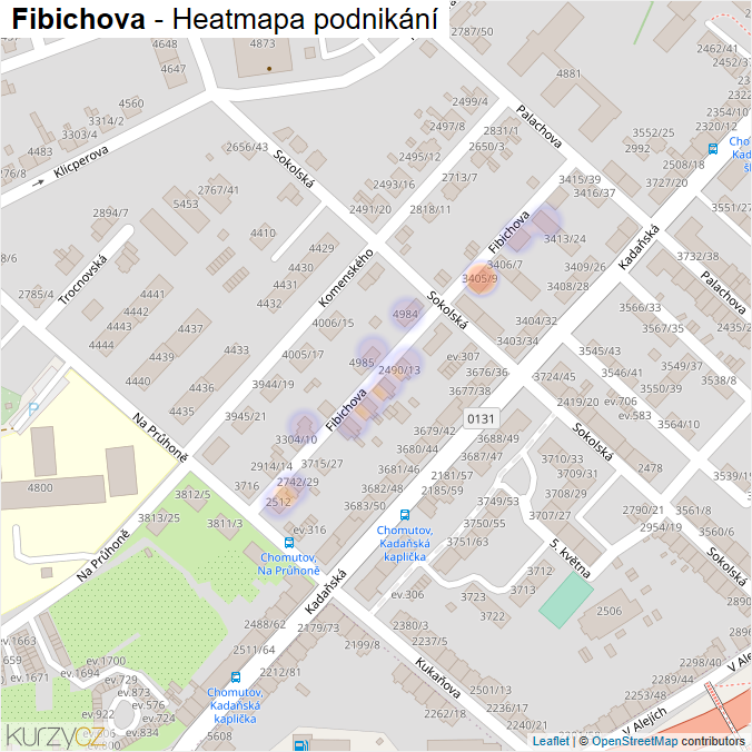 Mapa Fibichova - Firmy v ulici.