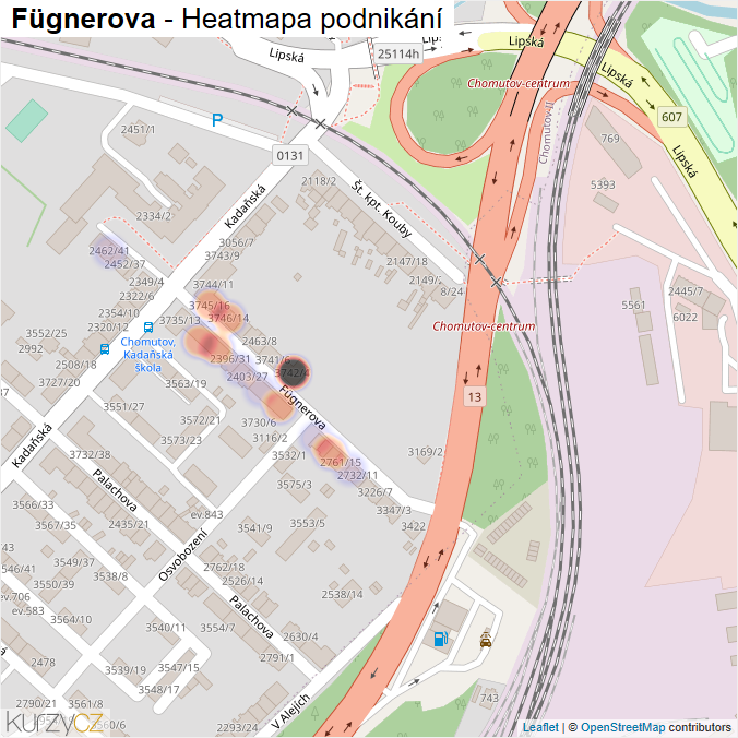 Mapa Fügnerova - Firmy v ulici.