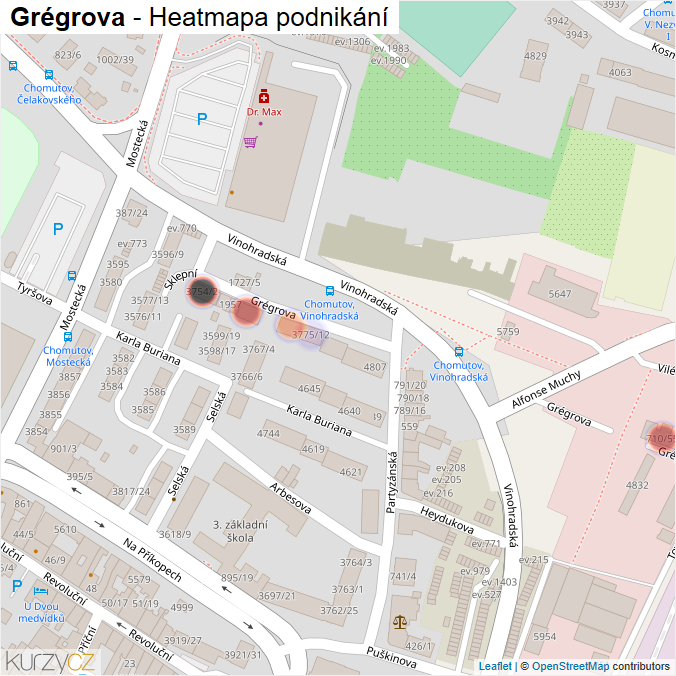 Mapa Grégrova - Firmy v ulici.