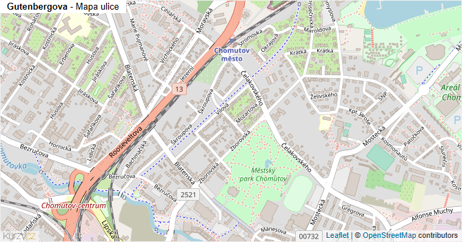 Gutenbergova - mapa ulice