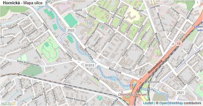 Hornická - mapa ulice