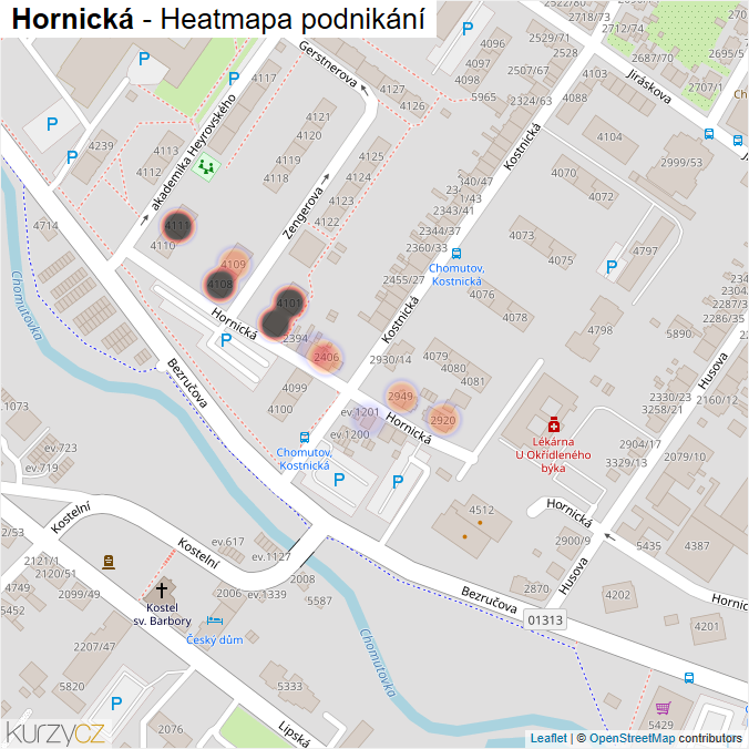 Mapa Hornická - Firmy v ulici.