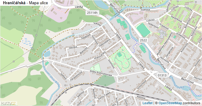 Hraničářská - mapa ulice