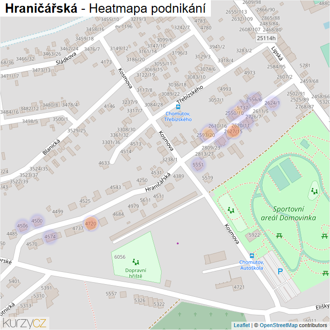 Mapa Hraničářská - Firmy v ulici.