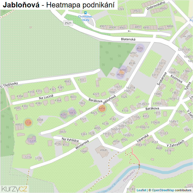 Mapa Jabloňová - Firmy v ulici.