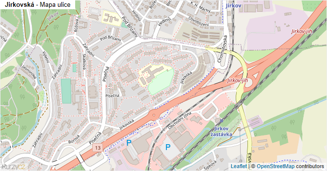 Jirkovská - mapa ulice