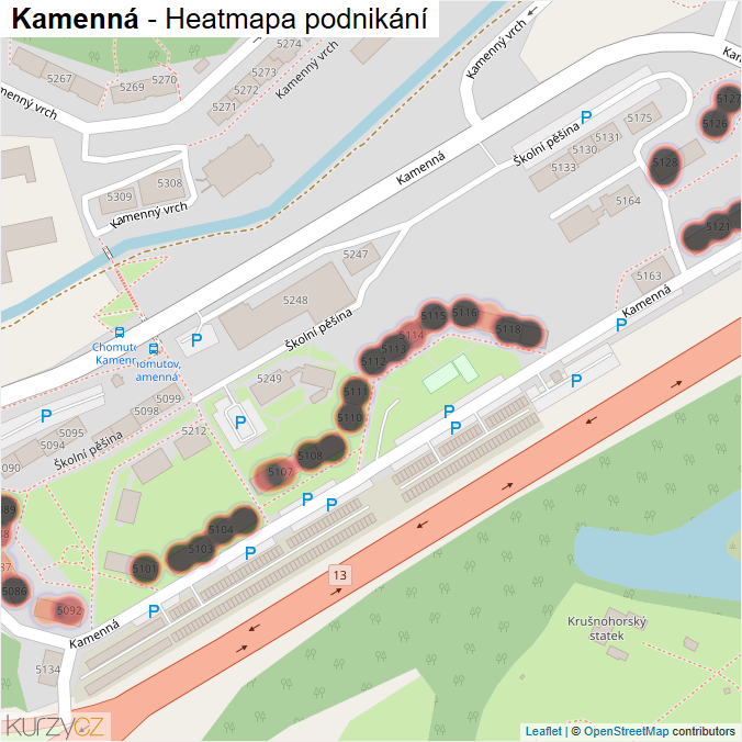 Mapa Kamenná - Firmy v ulici.