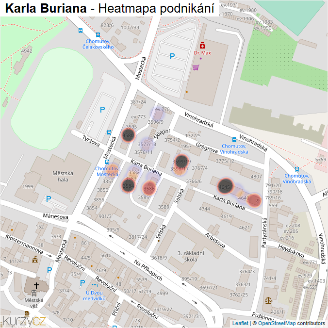 Mapa Karla Buriana - Firmy v ulici.