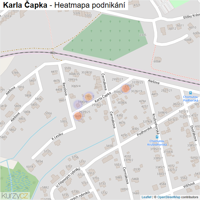 Mapa Karla Čapka - Firmy v ulici.