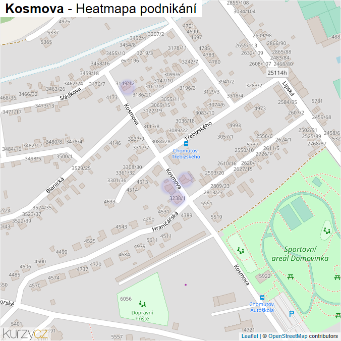 Mapa Kosmova - Firmy v ulici.