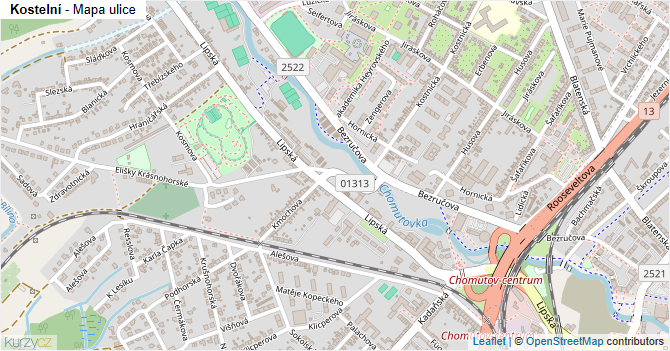 Kostelní - mapa ulice