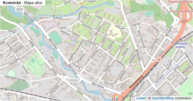 Kostnická - mapa ulice