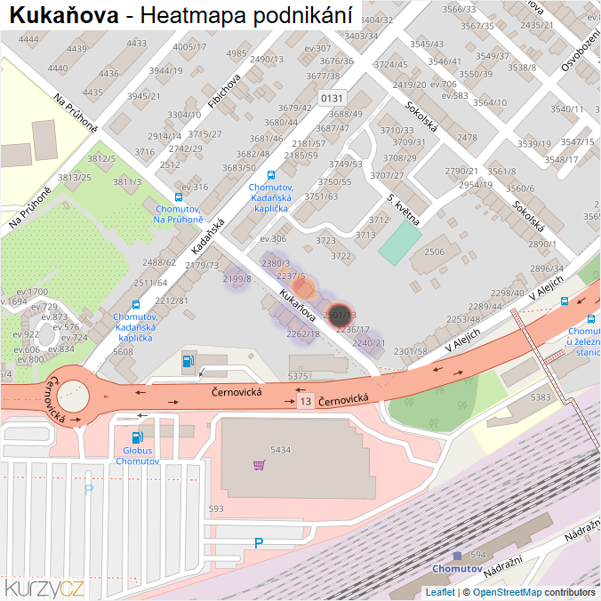 Mapa Kukaňova - Firmy v ulici.