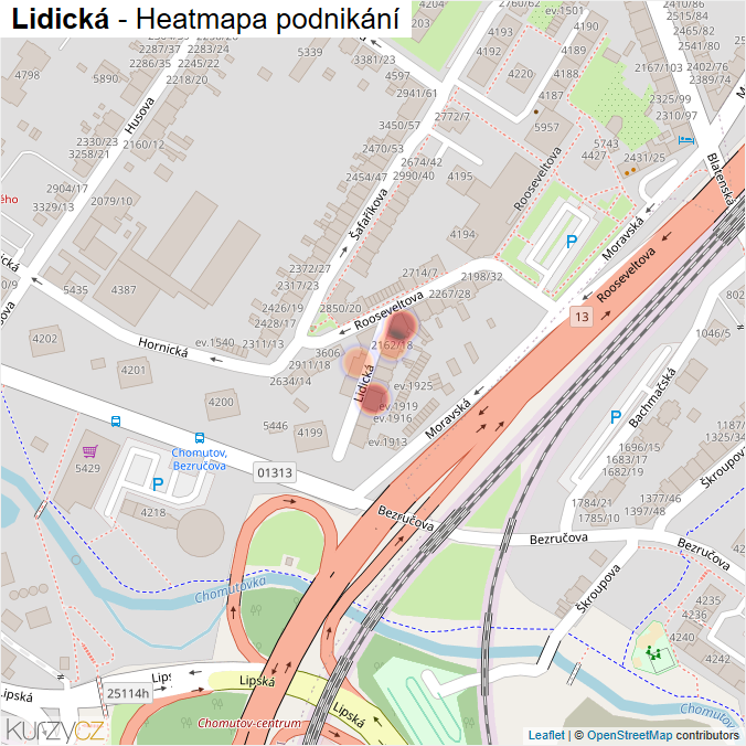 Mapa Lidická - Firmy v ulici.