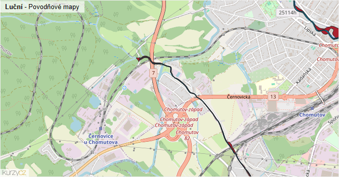 Luční - záplavové mapy stoleté vody