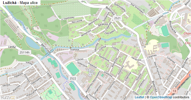 Lužická - mapa ulice