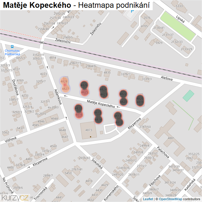 Mapa Matěje Kopeckého - Firmy v ulici.