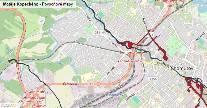 Matěje Kopeckého - záplavové mapy stoleté vody