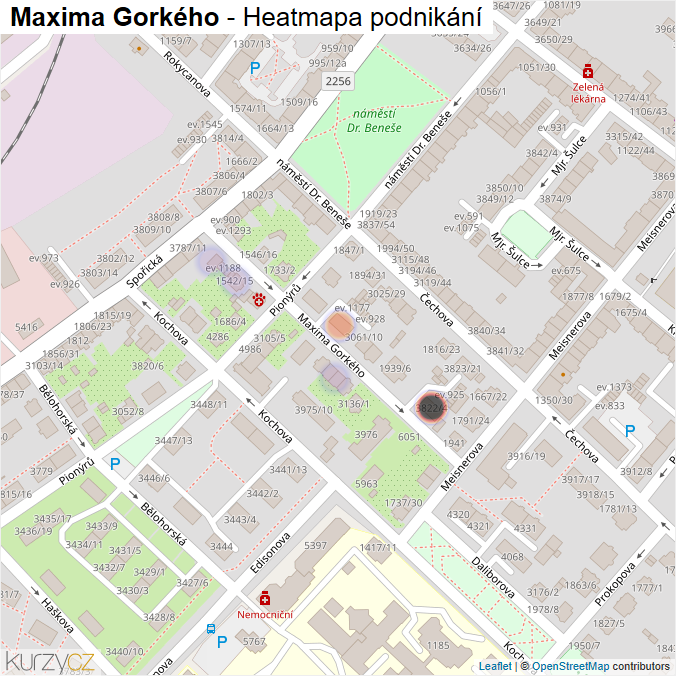 Mapa Maxima Gorkého - Firmy v ulici.