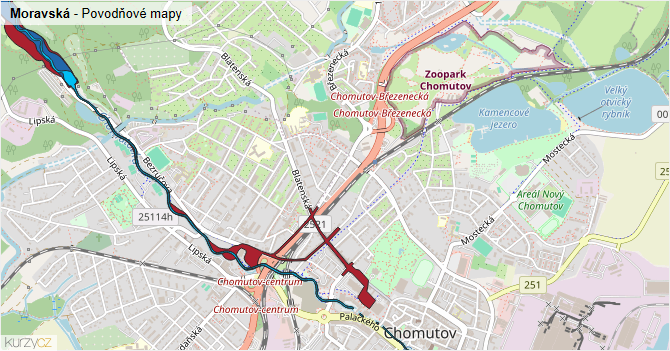 Moravská - záplavové mapy stoleté vody