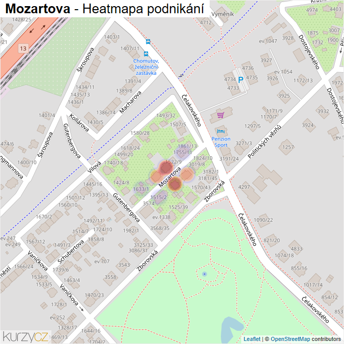 Mapa Mozartova - Firmy v ulici.