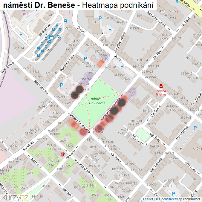 Mapa náměstí Dr. Beneše - Firmy v ulici.