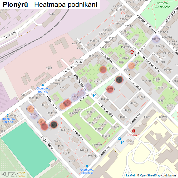 Mapa Pionýrů - Firmy v ulici.