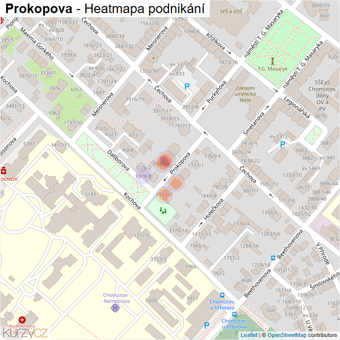Mapa Prokopova - Firmy v ulici.