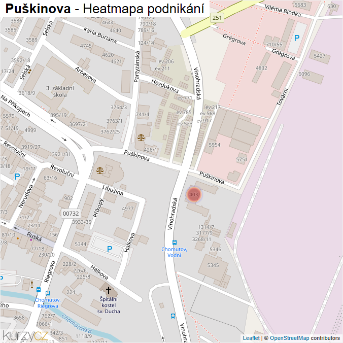 Mapa Puškinova - Firmy v ulici.