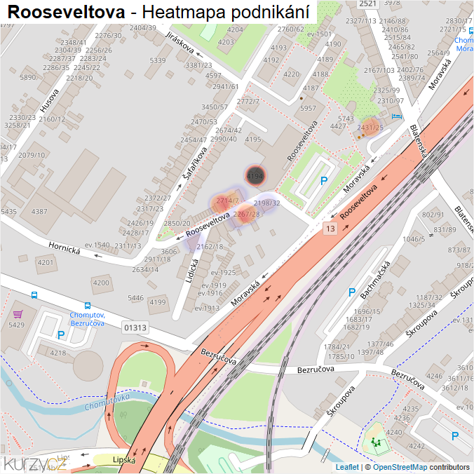 Mapa Rooseveltova - Firmy v ulici.