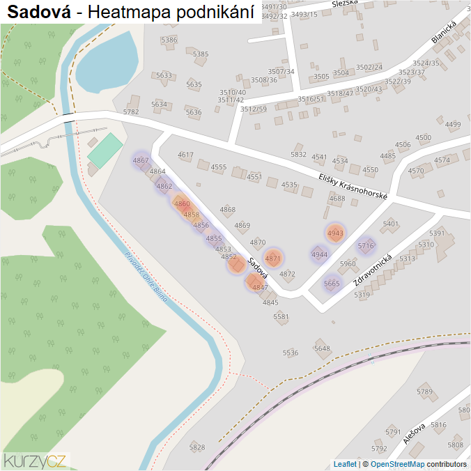 Mapa Sadová - Firmy v ulici.