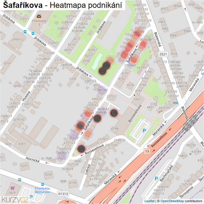 Mapa Šafaříkova - Firmy v ulici.