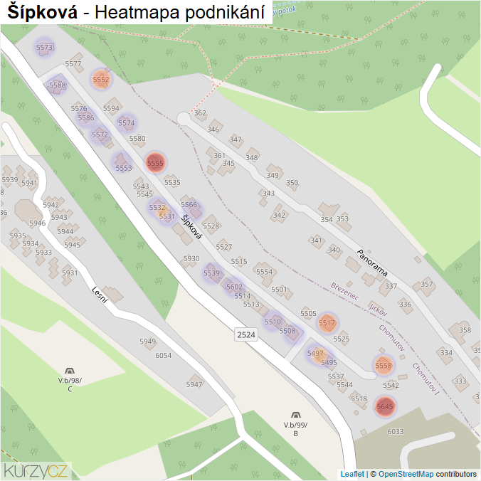 Mapa Šípková - Firmy v ulici.