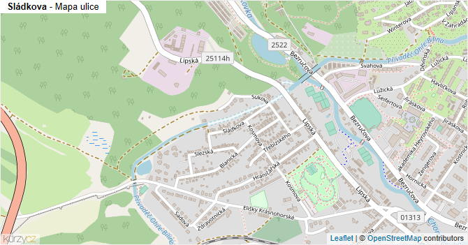Sládkova - mapa ulice
