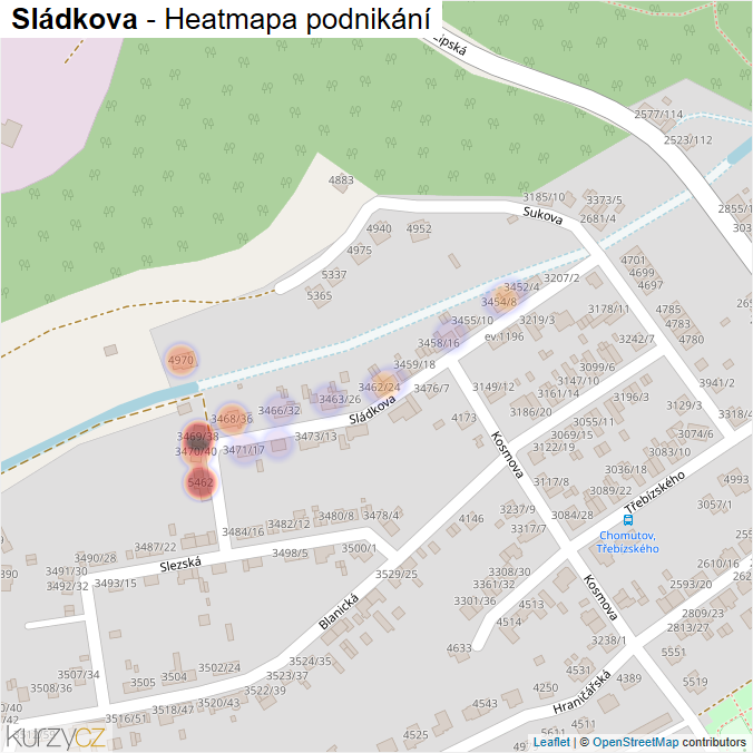 Mapa Sládkova - Firmy v ulici.