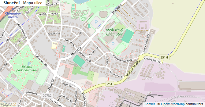 Sluneční - mapa ulice