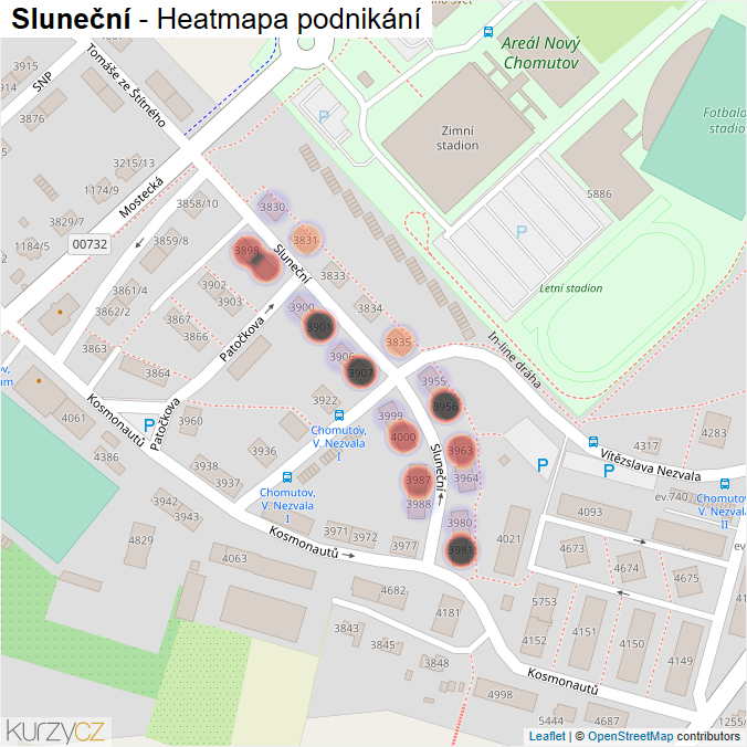 Mapa Sluneční - Firmy v ulici.