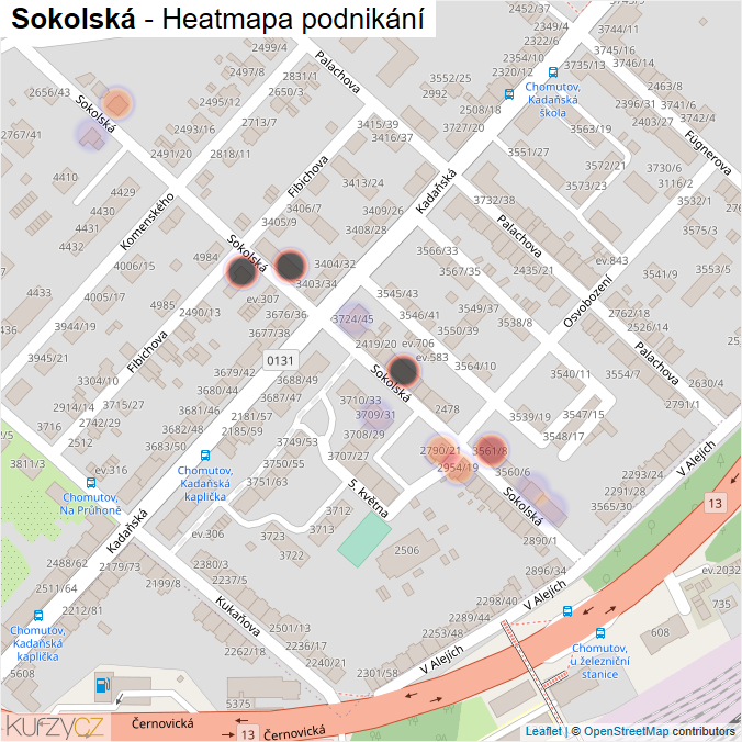 Mapa Sokolská - Firmy v ulici.