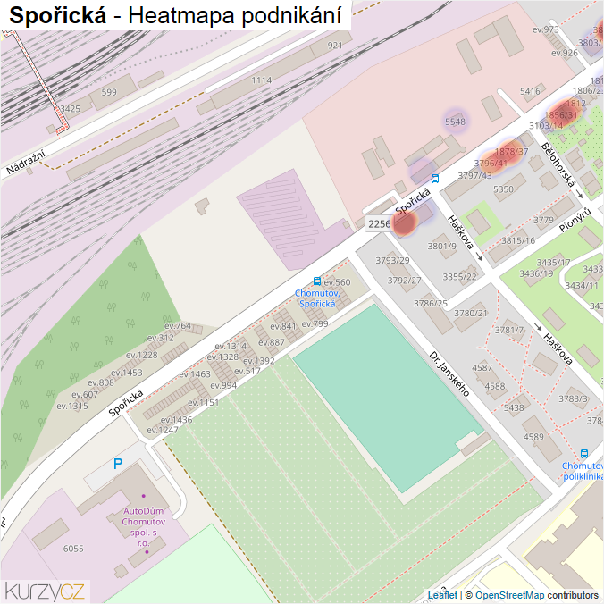 Mapa Spořická - Firmy v ulici.